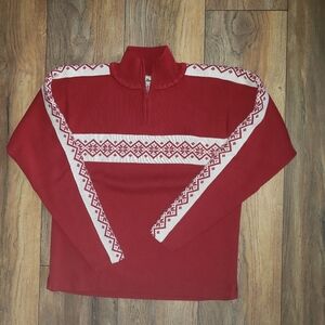 L.L. Bean Burgundy & Cream Ski Sweater Women's Zip Turtleneck